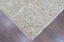9x12 Gray, Light Gold, Moss Color Hand Knotted Oushak Wool Transitional Oriental Rug