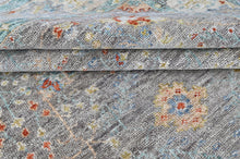 9x12 Gray, Beige, Aqua Color Hand Knotted Oushak Wool Transitional Oriental Rug
