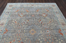 9x12 Gray, Beige, Aqua Color Hand Knotted Oushak Wool Transitional Oriental Rug