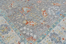 9x12 Gray, Beige, Aqua Color Hand Knotted Oushak Wool Transitional Oriental Rug
