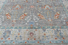 9x12 Gray, Beige, Aqua Color Hand Knotted Oushak Wool Transitional Oriental Rug