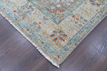 9x12 Gray, Beige, Aqua Color Hand Knotted Oushak Wool Transitional Oriental Rug