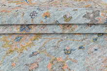 8x10 Aqua, Gray, Peach Color Hand Knotted Oushak Wool Transitional Oriental Rug