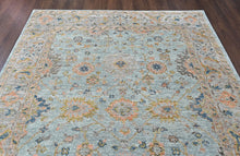 8x10 Aqua, Gray, Peach Color Hand Knotted Oushak Wool Transitional Oriental Rug
