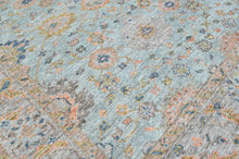 8x10 Aqua, Gray, Peach Color Hand Knotted Oushak Wool Transitional Oriental Rug