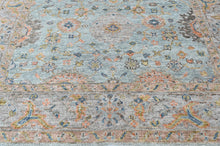 8x10 Aqua, Gray, Peach Color Hand Knotted Oushak Wool Transitional Oriental Rug