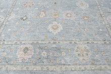 9x12 Celedon, Ivory, Gray Color Hand Knotted Oushak Wool Transitional Oriental Rug