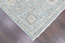 9x12 Celedon, Ivory, Gray Color Hand Knotted Oushak Wool Transitional Oriental Rug