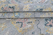 8x10 Gray, Ivory, Sage Color Hand Knotted Oushak Wool Transitional Oriental Rug