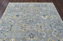 8x10 Gray, Ivory, Sage Color Hand Knotted Oushak Wool Transitional Oriental Rug
