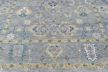 8x10 Gray, Ivory, Sage Color Hand Knotted Oushak Wool Transitional Oriental Rug