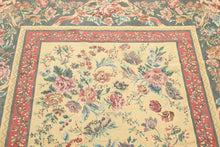 5x8 Golden Sage, Rose, Aqua Color Hand Made Needlepoint Cotton Traditional Oriental Rug