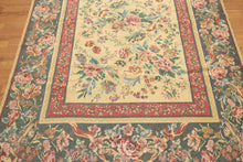 5x8 Golden Sage, Rose, Aqua Color Hand Made Needlepoint Cotton Traditional Oriental Rug