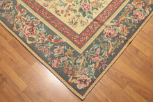 5x8 Golden Sage, Rose, Aqua Color Hand Made Needlepoint Cotton Traditional Oriental Rug