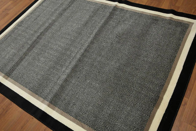 5x7 Black, White, Ivory Machine Made Harring Bone 100% Wool Oriental Area Rug - Oriental Rug Of Houston
