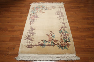 4'x6' Beige Hand Woven Traditional Wool Oriental Area Rug