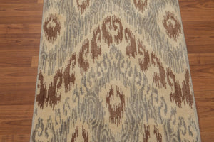 2'4''x8' Runner Ivory Hand Knotted Contemporary KAT Design Wool Foundation Wool Oriental Area Rug