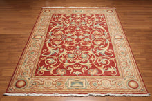 9'x12' Red Hand Knotted Traditional Full Pile Savonnairie Ornate Design Wool Oriental Area Rug