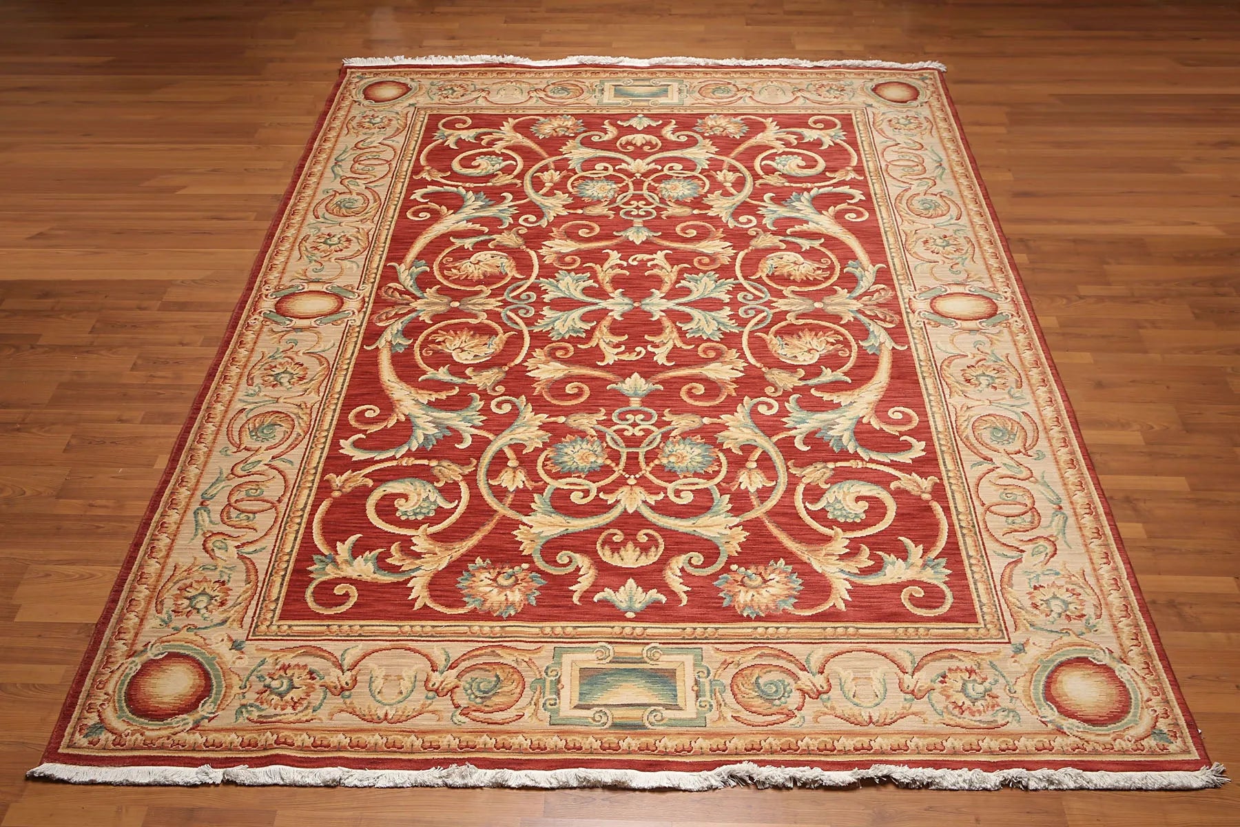 9x12 Red Hand Knotted Ornate Design Full Pile Savonnairie Oriental Area ...