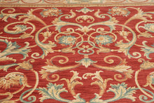 9'x12' Red Hand Knotted Traditional Full Pile Savonnairie Ornate Design Wool Oriental Area Rug