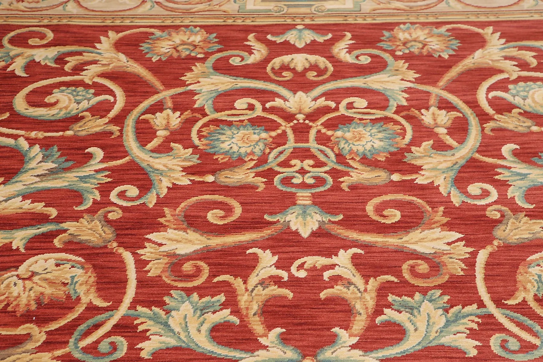 9x12 Red Hand Knotted Ornate Design Full Pile Savonnairie Oriental Area ...