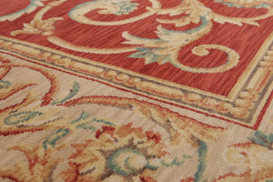 9'x12' Red Hand Knotted Traditional Full Pile Savonnairie Ornate Design Wool Oriental Area Rug