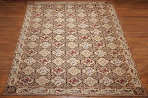12x18 Palace Beige, Chocolate Hand woven 100% Wool French Needlepoint Oriental Area Rug - Oriental Rug Of Houston
