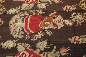 5' 5''x11' 8'' Chocolate Vintage Hand-Woven Turkish Kilim 100% Wool Oriental Area Rug - Oriental Rug Of Houston