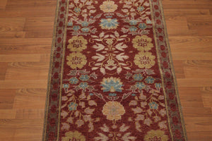 2'6" x 10' Runner Hand knotted Turkish Oushak Vegetable Dyes wool Area rug Rust