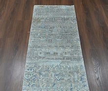 2'3x10 Celedon, Gray, Blue Color Hand Knotted Oushak Wool Modern Oriental Rug