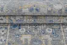 2'6x9 Slate, Ivory, Blue Color Hand Knotted Oushak Wool Transitional Oriental Rug