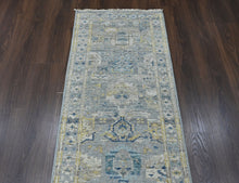 2'6x9 Slate, Ivory, Blue Color Hand Knotted Oushak Wool Transitional Oriental Rug