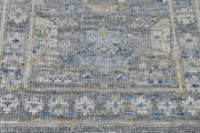 2'6x9 Slate, Ivory, Blue Color Hand Knotted Oushak Wool Transitional Oriental Rug