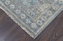 2'6x9 Slate, Ivory, Blue Color Hand Knotted Oushak Wool Transitional Oriental Rug