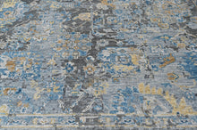 8x10 Gray, Blue, Light Gold Color Hand Knotted Oushak Wool Transitional Oriental Rug