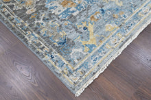 8x10 Gray, Blue, Light Gold Color Hand Knotted Oushak Wool Transitional Oriental Rug