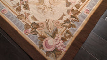 7x10 Ivory, Tan, Brown Color Hand Woven Aubusson Needlepoint Wool Traditional Oriental Rug