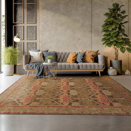 Multi Size Green, Sage Hand Tufted Hand Made 100% Wool William Morris Transitional Oriental Area Rug