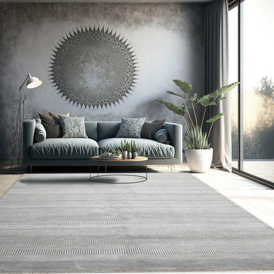 8'2''x10'1'' Hand Knotted Tibetan 100% Wool Modern & Contemporary Oriental Area Rug Gray, White Color