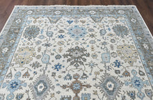 9x12 Beige, Gray, Blue Color Hand Knotted Oushak Wool Transitional Oriental Rug