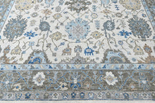 9x12 Beige, Gray, Blue Color Hand Knotted Oushak Wool Transitional Oriental Rug