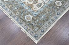9x12 Beige, Gray, Blue Color Hand Knotted Oushak Wool Transitional Oriental Rug