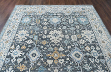 9x12 Gray, Slate, Beige Color Hand Knotted Oushak Wool Transitional Oriental Rug