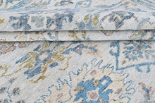 9x12 Beige, Slate, Aqua Color Hand Knotted Oushak Wool Transitional Oriental Rug
