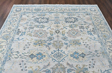 9x12 Beige, Slate, Aqua Color Hand Knotted Oushak Wool Transitional Oriental Rug