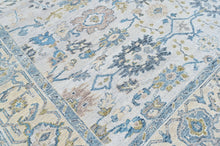 9x12 Beige, Slate, Aqua Color Hand Knotted Oushak Wool Transitional Oriental Rug