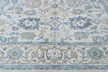 9x12 Beige, Slate, Aqua Color Hand Knotted Oushak Wool Transitional Oriental Rug