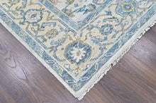 9x12 Beige, Slate, Aqua Color Hand Knotted Oushak Wool Transitional Oriental Rug