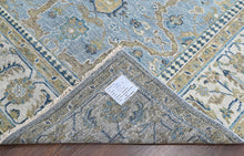 9x12 Blue, Ivory, Moss Color Hand Knotted Oushak Wool Transitional Oriental Rug