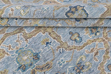 9x12 Blue, Ivory, Moss Color Hand Knotted Oushak Wool Transitional Oriental Rug